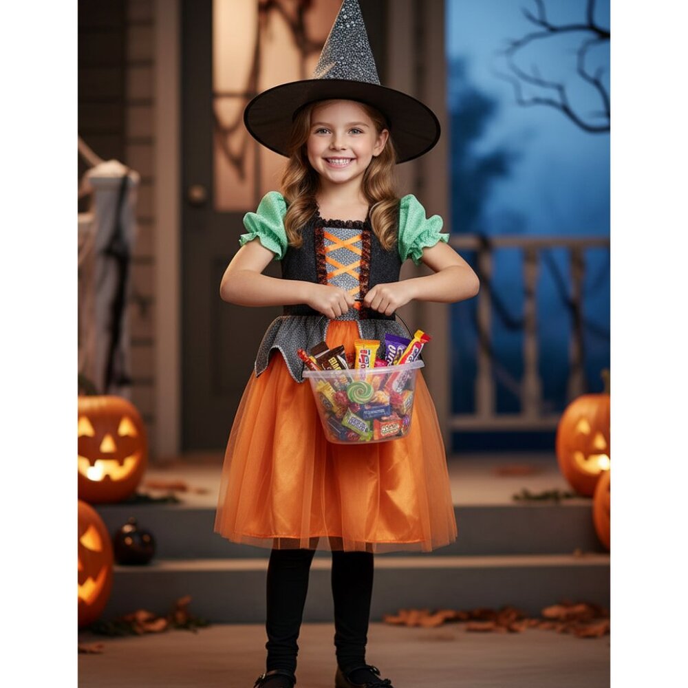 Costume Girls Halloween Witch Dress With Hat